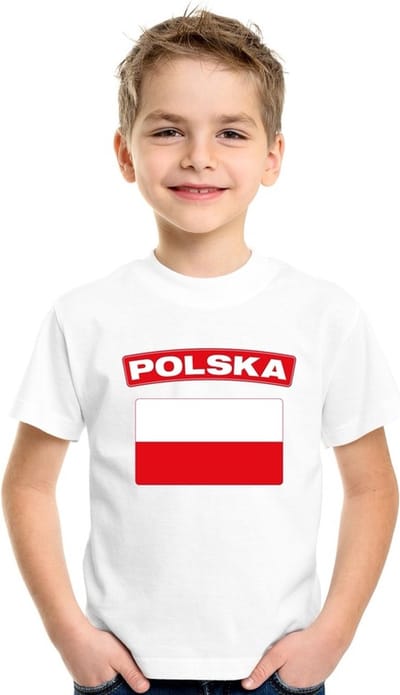 Supporters kleding - t-shirt van vlag Polen - wit - voor kinderen - korte mouwen - sport 110/116