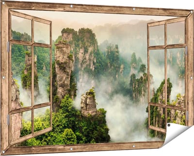 Gards Tuinposter Doorkijk Zhangjiajie Klif Bergen in China - 150x100 cm - Tuindoek - Tuindecoratie - Wanddecoratie buiten - Tuinschilderij