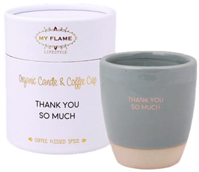MY FLAME - Sojakaars in koffiekop - THANK YOU SO MUCH - Geur: Coffee kissed spice - Maat: D7 x H8 cm - Branduren: 30u