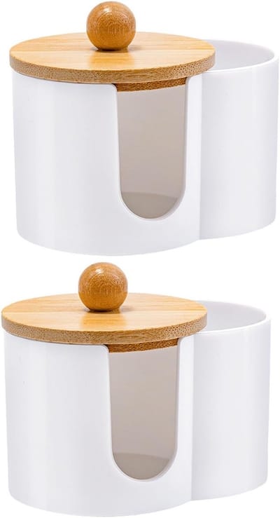 Dispenser voor Wattenpads en Wattenstaafjes, Opbergdoos voor Cosmetica met Deksel, Organiser voor Badkamer en Make-up Tafel, Wit en Praktisch