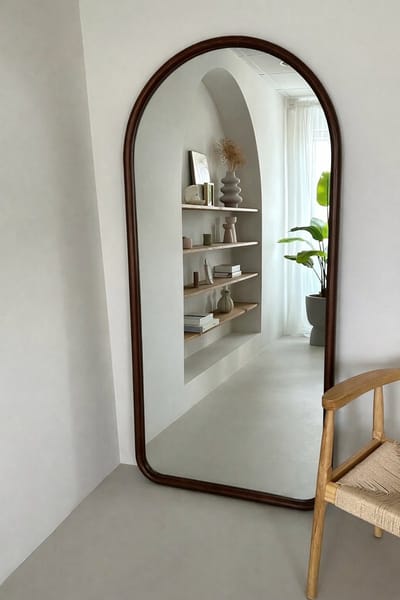 Nordic Style® Boogspiegel 190x90cm - Walnut Grenen hout - Scandinavische Spiegels - Halfrond - Pas spiegel - Staande spiegel - Kleedkamer spiegel - Pas - Boog - Half Rond Ronde - Woonkamer - Wand - Muurspiegel - Muur