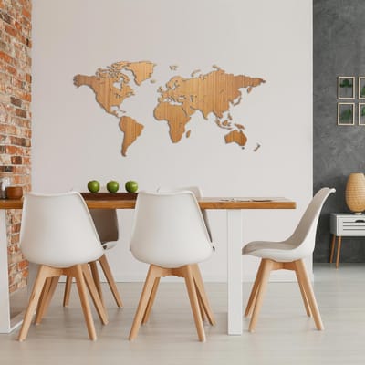 Wereldkaart van Hout  - Bamboe - Large  (135 x 65 cm)- Mercator projectie - wanddecoratie - design - muurdecoratie hout