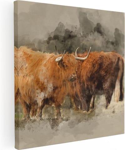 Artaza Canvas Schilderij Hooglander - 30x30 cm - Klein - Muurdecoratie Boerderijdieren - Wanddecoratie Woonkamer - Kamer Accessoires