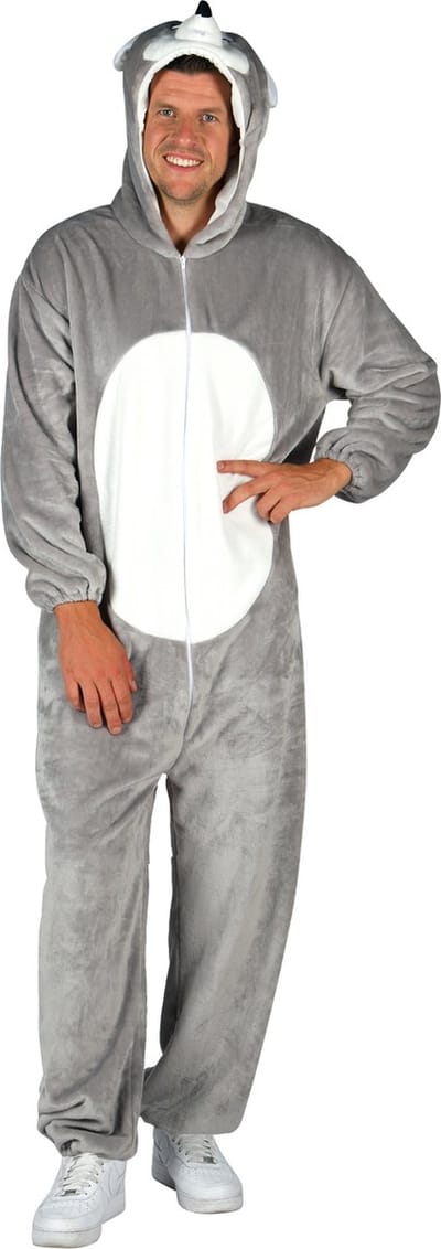 Dieren Kostuum Muis Volwassenen - Pluche - Dieren Onesie - Carnaval - Verkleedkleren Damen En Heren - Grijs/Wit - Maat M/L