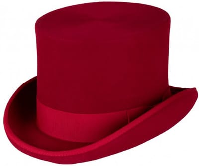 KIMU® Luxe Hoge Hoed Rood - Hoog Model - Maat 55 - 100% Wol - Dames Vrouw Kinderen - Tophat Wolvilt Hoedje - Burlesque Showgirl Quizmaster Clown Themafeest Festival