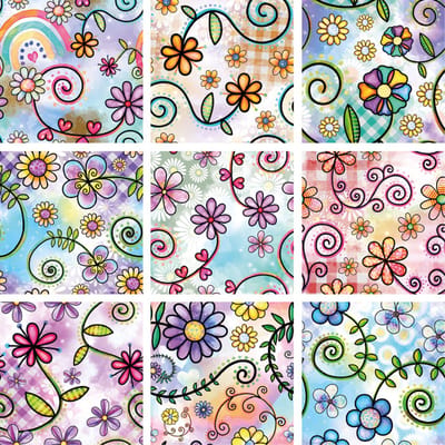 9 tegelstickers bloemen abstract 15x15cm - badkamer, keuken en toilet - zelfklevend - peel and stick - decoratiestickers - plakfolie stickers - backsplash