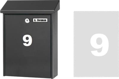 Huisnummer sticker 9 WIT (6cm hoog) / plakcijfer / cijfersticker