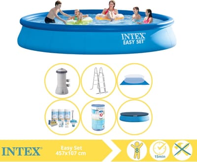 Intex Easy Set Zwembad - Opblaaszwembad - 457x107 cm - Inclusief Onderhoudspakket en Filter
