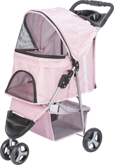 Opvouwbare kinderwagen voor huisdieren met weerhoes en bekerhouder - Roze