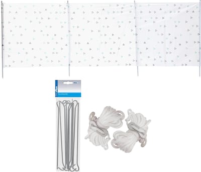 Strand/camping windscherm 3 x 1,2 m - Met 10x grondpennen - En 8x Scheerlijnen