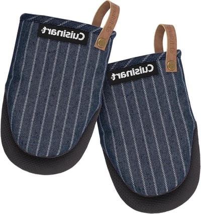 Mini ovenwanten - Keukenwanten hittebestendig - Koken en bakken - Antislip neopreen palm - 55 x 7 inch - Denim krijtstreep