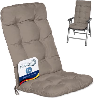 Beautissu Flair HL Stoelkussen Hoge Rugleuning 120x50x8 cm Taupe – Tuinstoelkussen