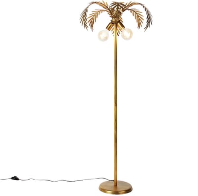 QAZQA botanica - Retro Vloerlamp | Staande Lamp - 2 lichts - H 1560 mm - Goud/messing - Woonkamer | Slaapkamer | Keuken