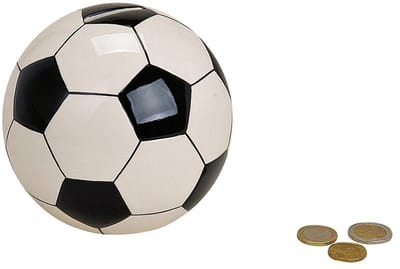 G. Wurm Spaarpot Voetbal thema - voor kinderen - keramiek - zwart/wit - Dia 13 cm