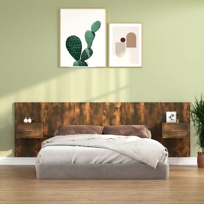 vidaXL - Hoofdbord - met - kastjes - bewerkt - hout - gerookt - eikenkleurig