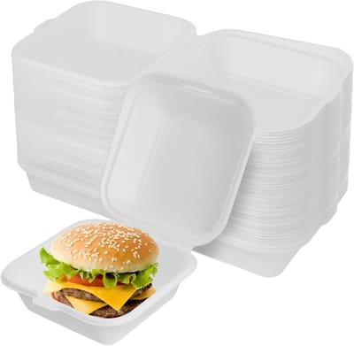 Bulk Verpakking van 100 Stuks 6 Inch Witte Burgerdozen met Deksel, Ideaal voor Afhaalmaaltijden, Voedselopslag en Catering