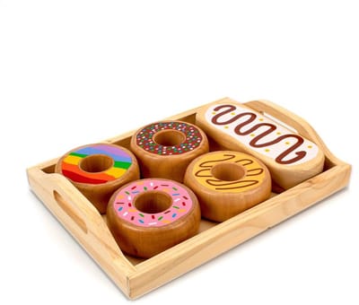Magni Doughnuts in tray/Donuts op een houten dienblad-Keukenspeelgoed – Rollenspel