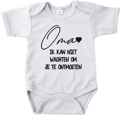 Baby romper met tekst zwangerschap aankondiging | Oma ik kan niet wachten om je te ontmoeten | Wit | korte mouw | maat 56 cadeautje zwangerschap aankondiging bekendmaking |Cadeautje 100% katoen.
