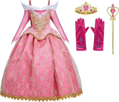 Het Betere Merk prinsessenjurk meisje - carnavalskleding - Roze Jurk - Verkleedkleren Meisje - 92/98 - Prinsessen Verkleedkleding - Kroon - Toverstaf - Handschoenen - Carnavalskleding Kinderen - Kleed