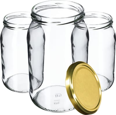 KADAX Weckpotten, 900 ml, inmaakpot voor inmaakpotten voor schroefdeksel, inmaakpot, bruikbaar als jampot, voorraadpot, conservenglas (8 stuks, goud)