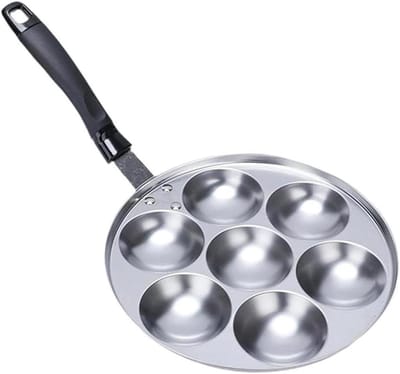 Pannenkoekenpan 7 Gaten - Poffertjespan - Lekkere Snacks Maken - Antiaanbaklaag - 25.5 cm Doorsnede - Zilverkleurig