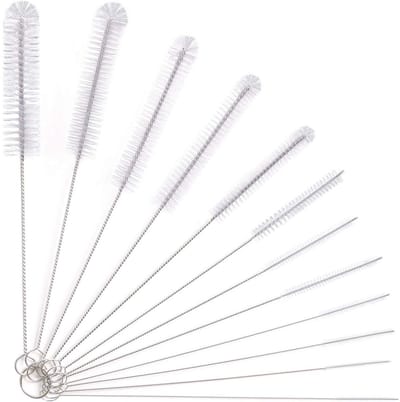 TOVBMUP Automatische koffiemachine kleine reinigingsborstel - 12-pack - Rietjesborstelset - Babyflesreinigingsborstel - Melkslangborstel - Theepotsproeier nylon slangborstelset - Dunne flessenborstel - Wit