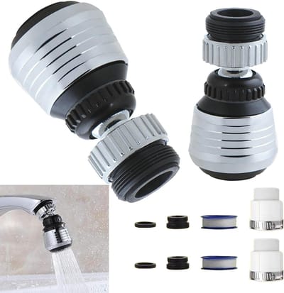 2 Pack Waterbesparende Kraanadapter met Draaibare Douche Kop - Keuken en Badkamer Verlengstuk met 360° Rotatie
