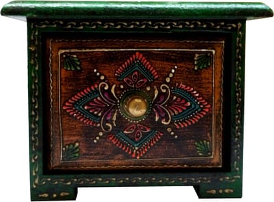 Houten Opbergdoos - Sieraden Kistje - Kleine Spullen Opbergen - Handbeschilderd Design - Vierkant Model - Multikleurig