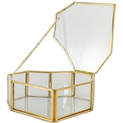 Flip Liefde Hartvormige Geometrische Glazen Sieradendoos Glazen Ringdoos Multifunctionele Sieradendisplaydoos white