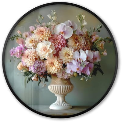 Poster in lijst Rond - Fotolijst 60x60 cm - Posters - Orchidee - Boeket - Vaas - Bloemen - Ronde posterlijst zwart - Decoratie - Wanddecoratie woonkamer - Muurdecoratie slaapkamer