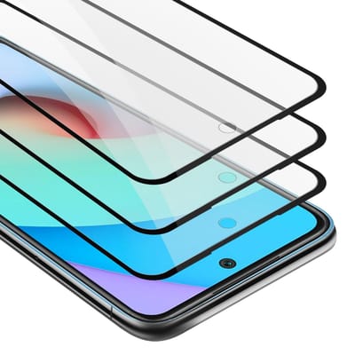 Cadorabo 3x Screenprotector geschikt voor Xiaomi RedMi 10 Volledig scherm pantserfolie Beschermfolie in TRANSPARANT met ZWART - Getemperd (Tempered) Display beschermend glas in 9H hardheid met 3D Touch
