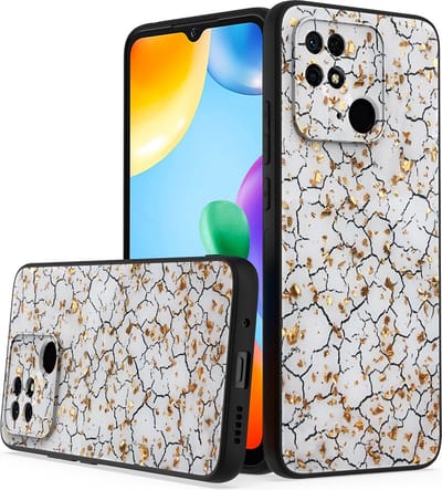 LuxeBass Siliconen hoesje met print geschikt voor Xiaomi Redmi 10C - Marmer Broken White - telefoonhoes - gsm hoes - telefoonhoesje
