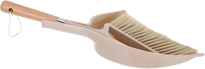 Handveger Stoffer Set - Kleine Bezem - Bureau Reinigen - Ergonomisch Houten Handvat - 30 cm - Beige