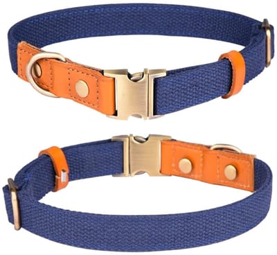 Dailygoody - Nylon halsband - Verstelbaar - Zacht en ademend - Donkerblauw - Veiligheidsgesp - Geschikt voor honden - Maat L