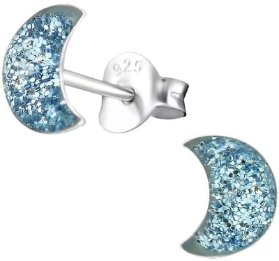 Aramat Jewels | Oorbellen | 925 Zilveren Kinderoorbellen Blauwe Glitter Maan 6x3mm | | | |3mm | Zilver | Kinderen, Volwassenen | Verkleurd niet