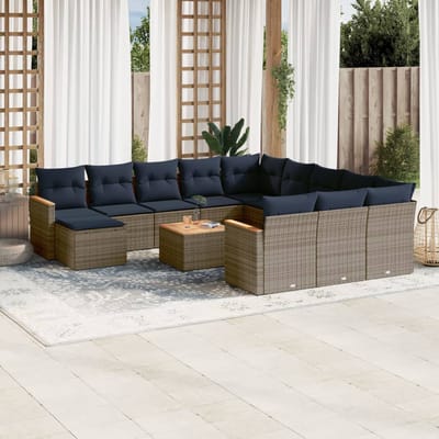 vidaXL - 13-delige - tuinbankset - met - kussens, - grijs - polyrotan