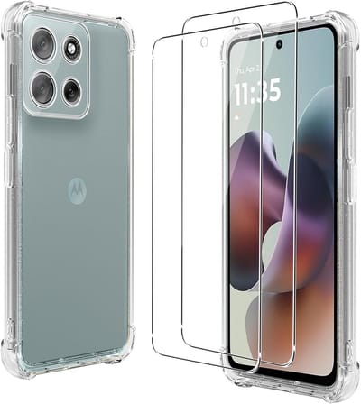 Hoesje + Glas Geschikt voor Motorola G56 5G - Transparant - Casemania Anti-shock Back Cover met 2x Tempered Glazen Screenprotector - Extra Stevig Val en Stootbescherming Telefoonhoesje
