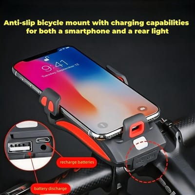 learnlogic 35 Char Kill Zone): Solar Fietsverlichting met Telefoonhouder & Powerbank - 4-in-1 Fietslamp & Claxon - Voor Fiets & Scooter - USB Oplaadbaar