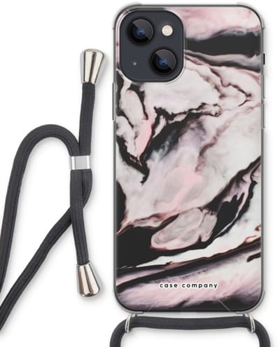 Case Company® - Hoesje met koord geschikt voor iPhone 13 hoesje met Koord - Roze stroom - Telefoonhoesje met Zwart Koord - Bescherming aan alle Kanten en Over de Schermrand