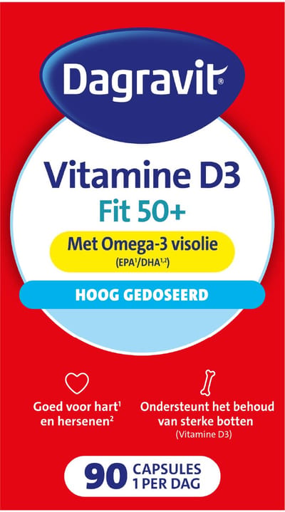 Dagravit Vitaal 50+ Vitamine D + Omega-3 Visolie - DHA is goed voor het hart en hersenen - Vitamine D ondersteunt het behoud van sterke botten - 90 capsules