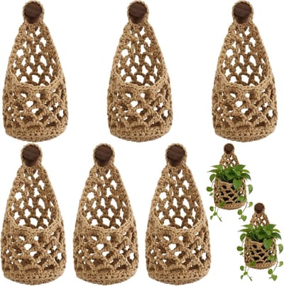 VHV - Plantenhanger - Macramé plantenhanger - Wanddecoratie - Set van 6 - Wandhouder - Voor binnen en woonkamer - Exclusief potten - 24*13cm - Linnen kleur