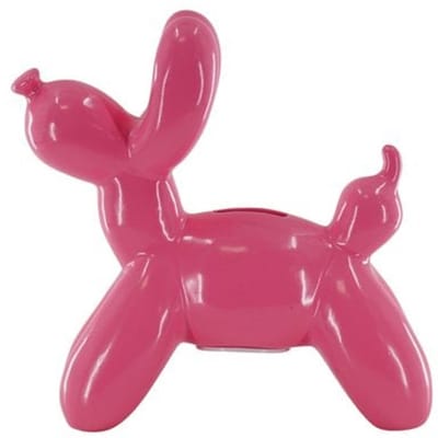 Ornament- Spaarpot Ballon Hond - Keramiek- Fluor Roze -17x7x17cm