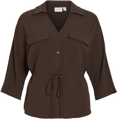 Vila Blouse Visurashil V-neck 3/4 Shirt 14117433 Coffee Bean Dames Maat - W34