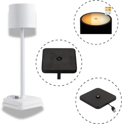 Proventa Tafellamp Oplaadbaar - 3 kleuren - Draadloos en dimbaar – Aluminium - Moderne touch lamp – Nachtlamp Slaapkamer – Wit