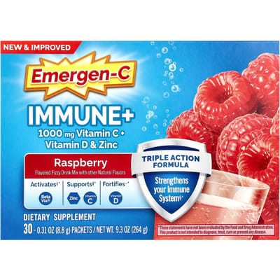 Emergen-C, Immune+ Vitamine C + Vitamine D en Zink, Framboos, 30 zakjes, 8,8 g (0,31 oz) elk