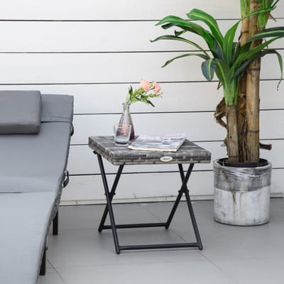 REDOM - Opvouwbare Tuintafel - Rattanlook - Poedergecoat Metalen Frame - Grijs - 40 X 40 X 40 Cm