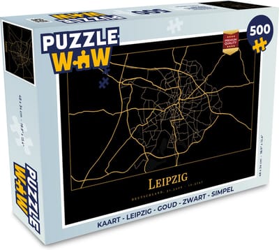 Puzzel Kaart - Leipzig - Goud - Zwart - Simpel - Legpuzzel - Puzzel 500 stukjes