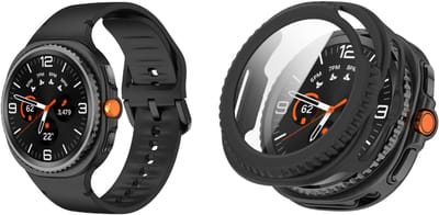 Strap-it Smartwatch Bundel – Siliconen Bandje met Gespsluiting & Hard Case met Screenprotector – Zwart – geschikt voor Samsung Galaxy Watch 8 Classic (46mm)