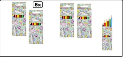 6x Eenhoorn Set Kleurpotloden 6-delig in doosje - Unicorn - Horeca kleuren potlood tekenen restaurant uitdeel