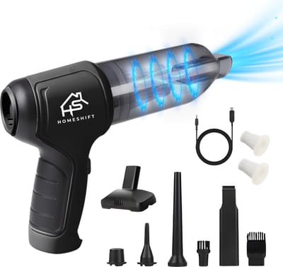HomeShift® Auto Stofzuiger Draadloos V2 - Kruimelzuiger - Handstofzuiger - Kleine Stofzuiger - Draadloze stofzuiger - Air Duster - Nat & Droog - Zwart